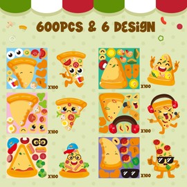 Haooryx Pizza DIY Sticker Roll - 300pcs Kids' DIY Craft Sticker Roll Make Your Own Pizza Reusable Mix And Match Vinyl Waterproof Bullet Journal Student Awards Incentives Water Bottle Page Activity Pad
