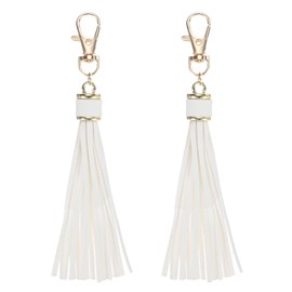 M METERXITY 2-Pack PU Leather Tassel 5.9 Inch Small Keychain Rust Faux Leather Tassels Charm White with Rings for DIY Crafts/Keychain/Earrings/Bracelets/Necklace