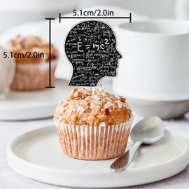 18pcs Black Glitter Dessert Cupcake Topper Pick for Math Physics Chemistry Competition Brainstorming Theme Decorations Men Women Happy Birthday Wedding Anniversary Party Decor Supplies