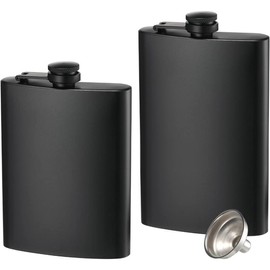 2 Pack Hip Flasks for Liquor, 8 Oz & 12 Oz Stainless Steel Leakproof Thin Flasks with Funnel for Men & Women (Matte Black) - Size: 8 Oz*2