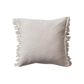 Creative Co-Op Soft Cotton Pillow with Fringe, White, Square, Natural