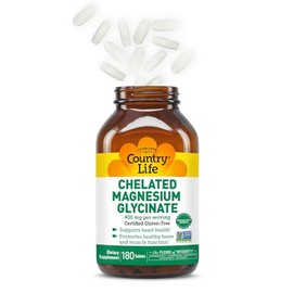 Country Life - Glicinato de magnesio quelado, 400 mg - 180 comprimidos