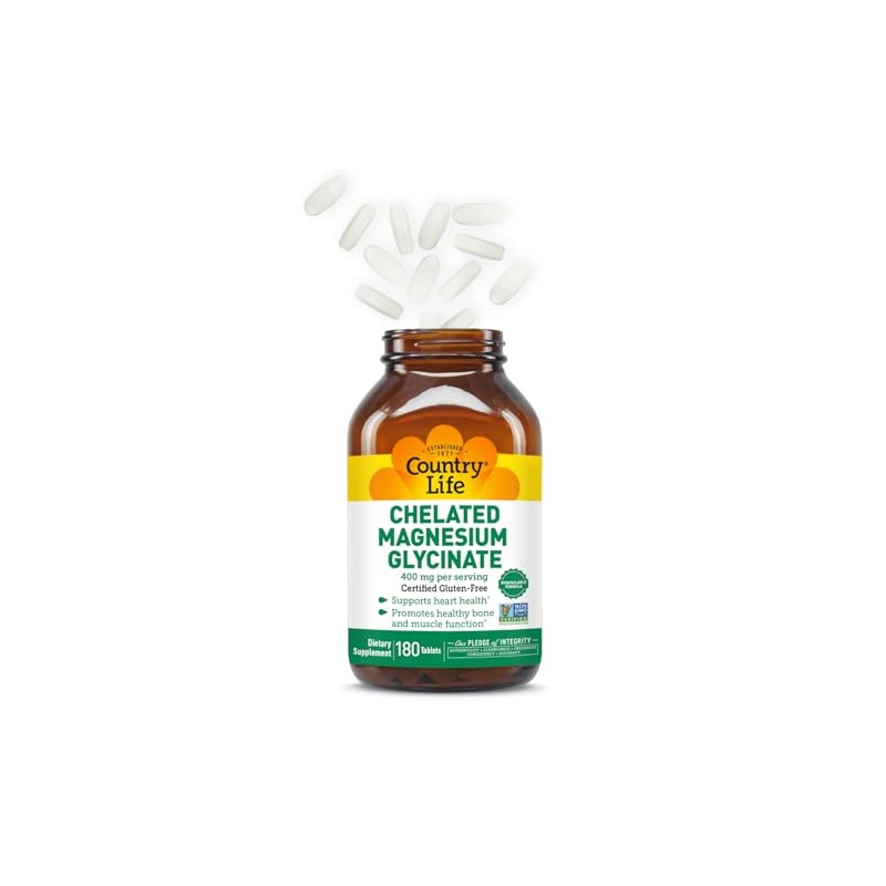 Country Life - Glicinato de magnesio quelado, 400 mg -