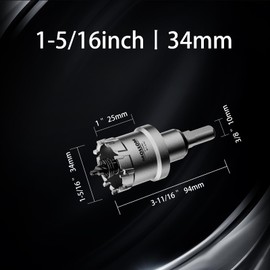 Mollom (1-5/16''|34mm) Heavy Duty Carbide Hole Saw with 2 Pilot Drill Bits, Hole Cutter cuts Stainless Steel, mild Steel, Iron, Copper, Brass, Plastic