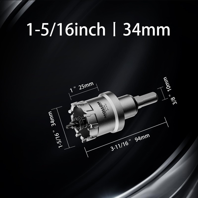 Mollom (1-5/16''|34mm) Heavy Duty Carbide Hole Saw with 2 Pilot