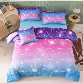 PERFEMET Pink Mermaid Comforter Set Full Size 6 Pieces Bed in A Bag Colorful Rainbow Bedding Set for Teens Girls 3D Sparkly Glitter Ombre Bed Set with Comforter and Sheets (Pink Mermaid, Full)