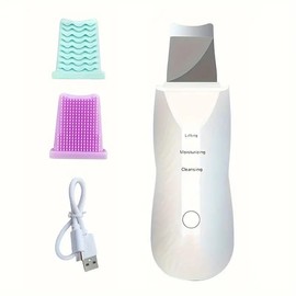 Electric Facial Skin Scrubber, Comfort Facial Deep Cleansing Tool, Skin Spatula, Facial Silicone Pore Cleaner, Rechargeable Electric Face Cleanser, USB Chargeable Ultrasonic Facial Pore Cleaner, Beauty Gifts, Skincare Tools - Color: White, Specification: