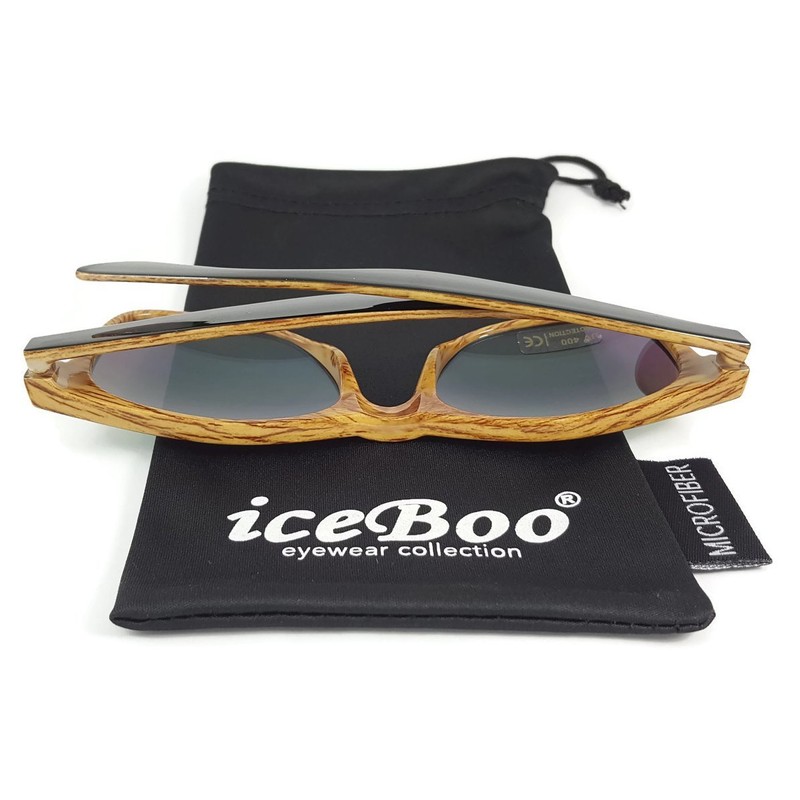 iceBoo Sunglasses wood grain pattern plastic frame UV400 plastic Lens