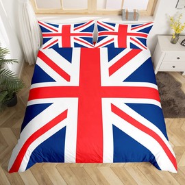 Homemissing Catalonia Union Jack Bedding Set UK Flag Duvet Cover British Flag Comforter Gift for British Comforter Cover Red and Blue Geometric Stripes Double Size With 2 Pillow Case