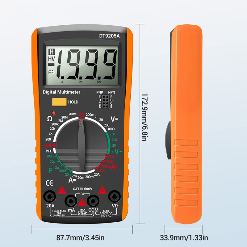 BuyWeek Digital Multimeter, DT9205A AC/DC Voltmeter Ammeter Current Voltage Meter