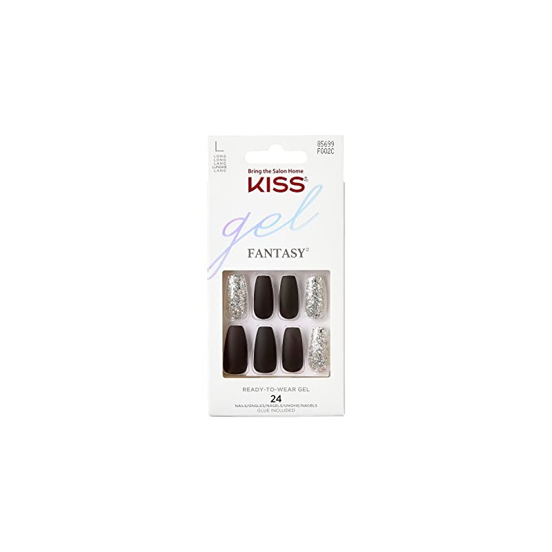 Kiss Gel Fantasy Collection 24 Count Black/Sparkle Long Length