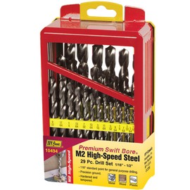 IVY Classic 10494 29-Piece M2 High Speed Steel Drill Bit Set, 118-Degree Point, Reduced Shank, Sturdy Metal Case