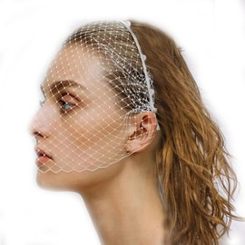 Lopsity 1920s Flapper Fascinator Mesh Veil Headband Women Veil Hair Hoop Headband Elegant Mesh Headdress for Women Tea Party Costume Face Net Hair Accessories (WHITE, L)