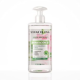 Agua Micelar Hidratación 3X con Ácido Hialurónico, Sábila y Agua de Rosas, Hipoalergénica, 470 ml, 300 usos