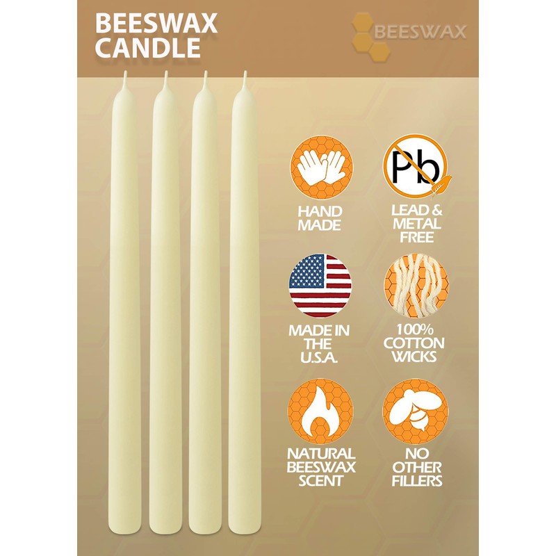 Hyoola 14" Beeswax Taper Candles - 14 Hour Burn Time