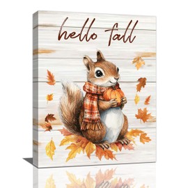 Fall Squirrel Wall Art Squirrel Pictures Wall Decor Autumn Canvas Prints Maple Leaf Decorations Painting Framed Artwork Office Home Decor For Kitchen Bathroom Bedroom Dining Living Room 12"x16"