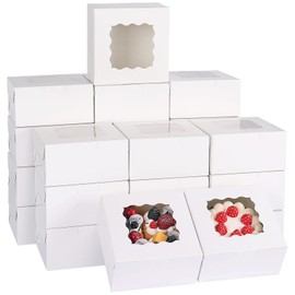 Moretoes 80pcs 6x6x3 Inches Bakery Boxes, Cookie Boxes with Window, Small Treat Boxes Pastry Boxes for Chocolate Covered Strawberries, Macarons, Cupcakes, Goodies, Donuts,White