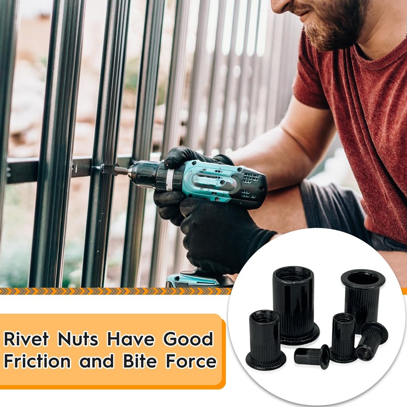 150 Piece Pull Rivet Nuts Carbon Steel Set, Rivet Nuts