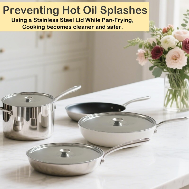 3Pcs Stainless Steel Pot Cover 7.9Inch Pan Lid Universal Lid