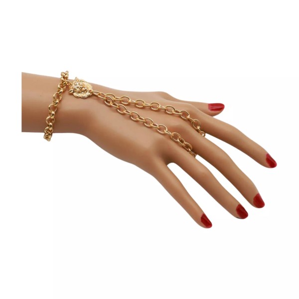 Unbranded Women Gold Metal Hand Chain Charm Lion Wrist Bracelet