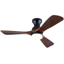 XBIBI 42 Inch Low Profile Ceiling Fan with Light and Remote, Dimmable LED Light, Quiet DC Motor Flush Mount Ceiling Fan, Wood Hugger Ceiling Fans with Lights, Indoor Outdoor Black