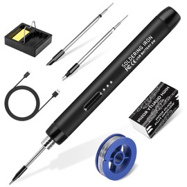 Cordless Soldering Iron Kit, USB Soldering Iron with 3 Temperature Adjustable 300℃-450℃, 3 Soldering Tips, Mini Stand, Solder Wire, Solder Paste, Solder Iron Set for Welding Repair - Black