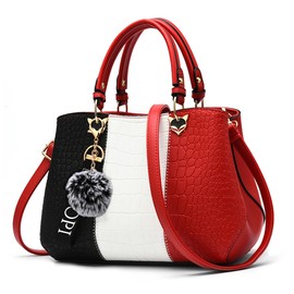 VARLIVOO Women Handbag Shoulder Bag for Ladies Female Messenger Bag for Work Top-Handle Bag Crocodile Pattern Waterproof PU Leather Red A