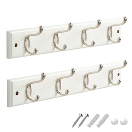 GlazieVault Coat Hooks for Wall - MDF Board Nickel Hook Coat Rack(2 Pack) - Heavy Duty White Coat Hooks Wall Mounted - Wall Hooks and Clothes Hooks