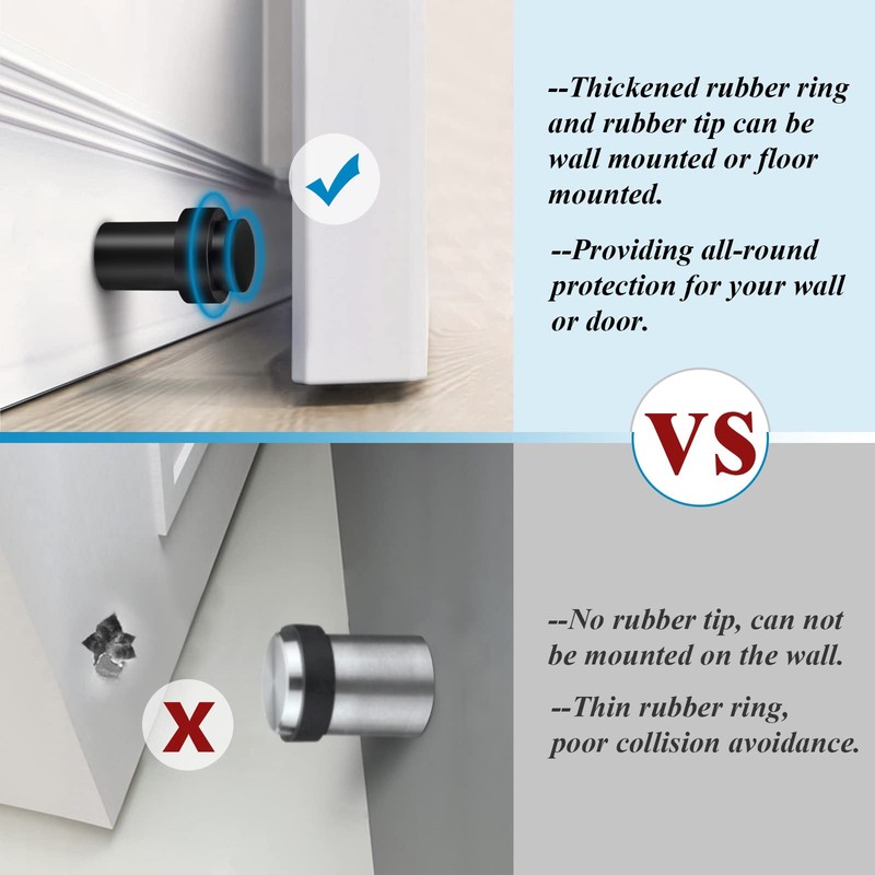 Door Stoppers, 6 Pack Black Door Stops Heavy Duty Stainless