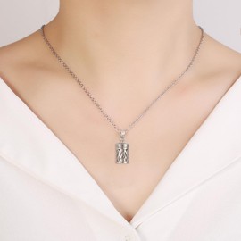 Urn Necklace For Human Ashes Stainless Steel Hollow Heart Cage Cremation Locket Necklace Holder Memorial Keepsake Jewelry Women Mom Girls (Silver)