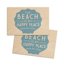 Bethany Beach, Delaware, The Beach Is My Happy Place, Simply Said, (4x6 Birch Wood Postcards, 2-Pack Stationary, Rustic Home Wall Decor)