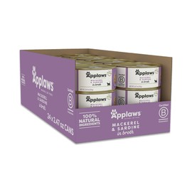 Applaws Natural Wet Cat Food in Broth, Limited Ingredient Canned Wet Cat Food, No Additives, Made with Natural Ingredients, Mackerel & Sardine in Broth (24 x 2.47oz Cans)