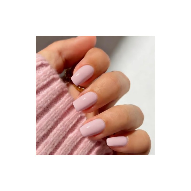 Uñas postizas cuadradas medianas en rosa empolvado, uñas postizas cortas