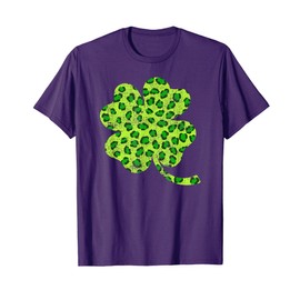 Shamrock Green Leopard Print Four Leaf Clover Vintage T-Shirt