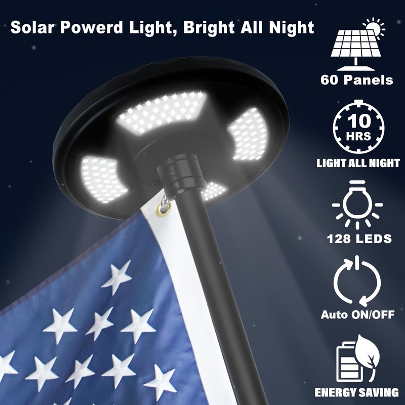 Delux American Flag with Pole and Solar Light Kit, 6