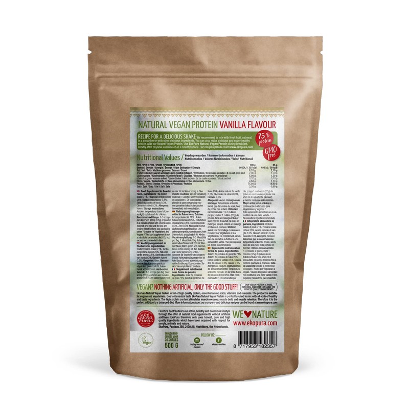 Ekopura Natural Vegan Protein – Vanilla - 500g | 75%