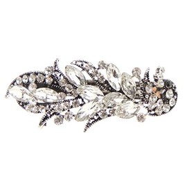 Womens Girls Crystal Rhinestone Diamante Wedding Birthday Party Evening School Ponytail Fine Medium Bridal Hair Accessories Occasion Barrette Hairpin Grip French Spring Clip Silver Tone Small Peacock
