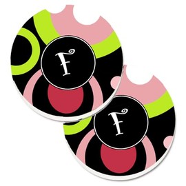 Caroline's Treasures Letter F Monogram - Retro in Black Set of 2 Cup Holder Car Coasters , 2.56, Multicolor