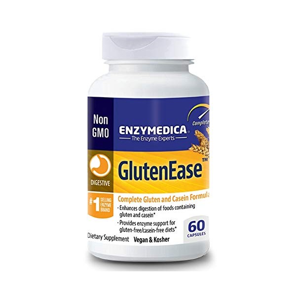 ENZYMEDICA - GlutenEase (60 Capsules) | Food Intolerance Digestive Enzymes Supplements | Gluten Digestive Enzymes Blend, Nutrient Supplements, Gut Health Supplement, Easy Digest, Vegan, Dairy Free
