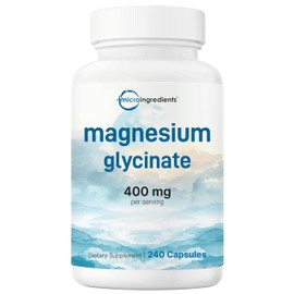 Micro Ingredients Magnesium Glycinate 400mg Per Serving, 240 Capsules | Potent Elemental Form, 100% Chelated, High Absorption | Healthy Muscle, Bones, & Mood Support Supplement | Non-GMO