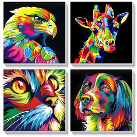 SENQAO Paint by Numbers Kit for Adults Beginner Children Kids, 4 Pack Colorful Animal Adult Kids' Paint by Numbers Kits on Canvas Framed, Color by Numbers for Adults Children for Home Decor 8x8in