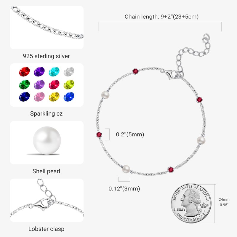 E 925 Sterling Silver Ankle Bracelet for Women, Dainty Cubic