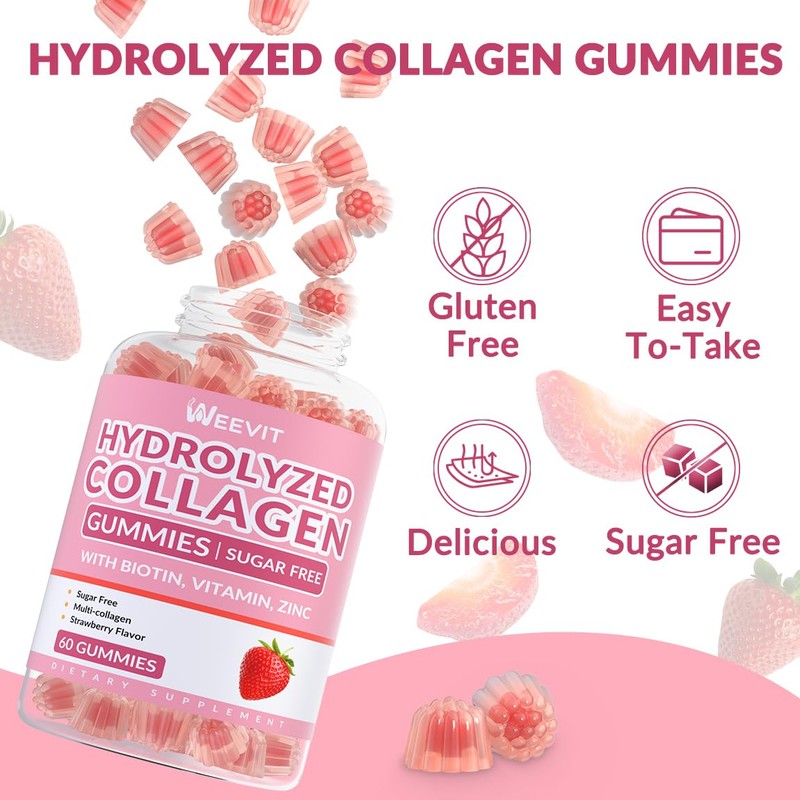 Sugar Free Collagen Gummies for Women, Collagen Protein Type I,II,III,V,X