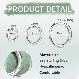 KASFREE 925 Sterling Silver Small Hoop Earrings for Men Nap Earrings Huggie Hoops Cartilage Hoop Earring Tiny Hoop Earrings for Women (8mm)