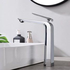 TOCALOCA Tall Vessel Bathroom Faucets Chrome Silver Basin Mixer Tap Single Handle1 Hole, Modern Vessel Sink Faucet Polished Chrome Basin Faucet Brass Single Lever Lavatory Faucet