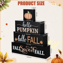 Yousoontic 4 Pcs Fall Wooden Table Tiered Tray Decor with Embedded Magnets Large Fall Table Centerpiece Signs Rustic Autumn Pumpkin Blocks for Home Desk Office Decor, 6.89 x 7.88 x 1.57 Inches