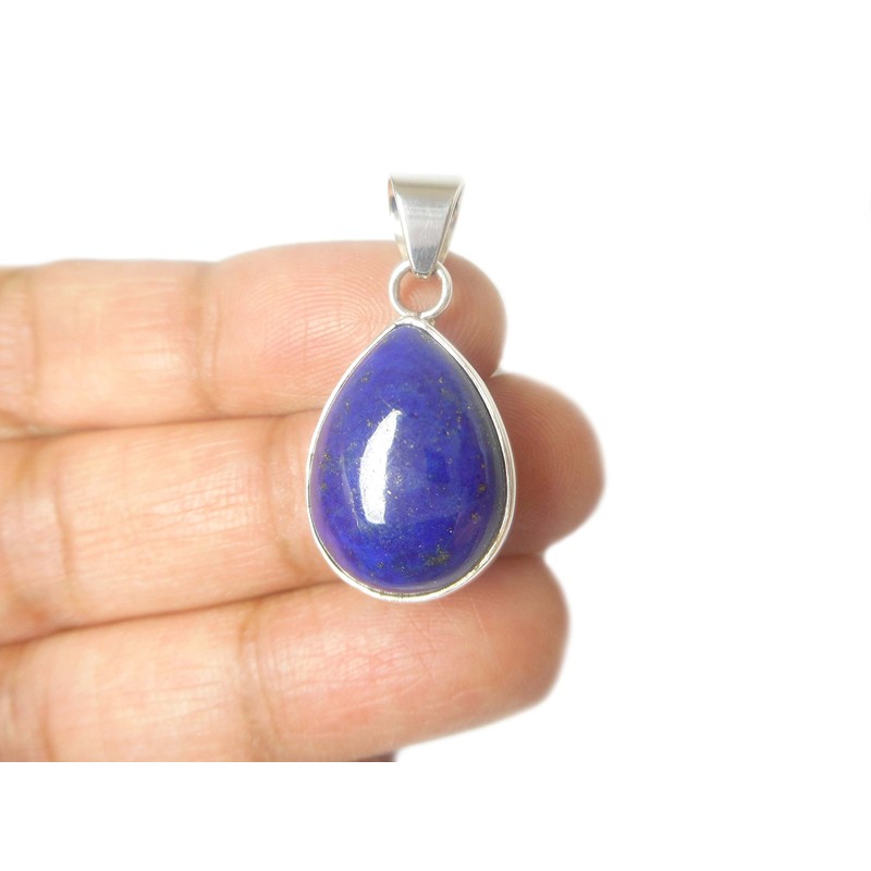 Teardrop Afghanistani Lapis Lazuli Sterling Silver 925 Gemstone Pendant -