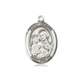 St Joseph Medal 1" High Sterling Medal on a 20'' Sterling French Rope Chain