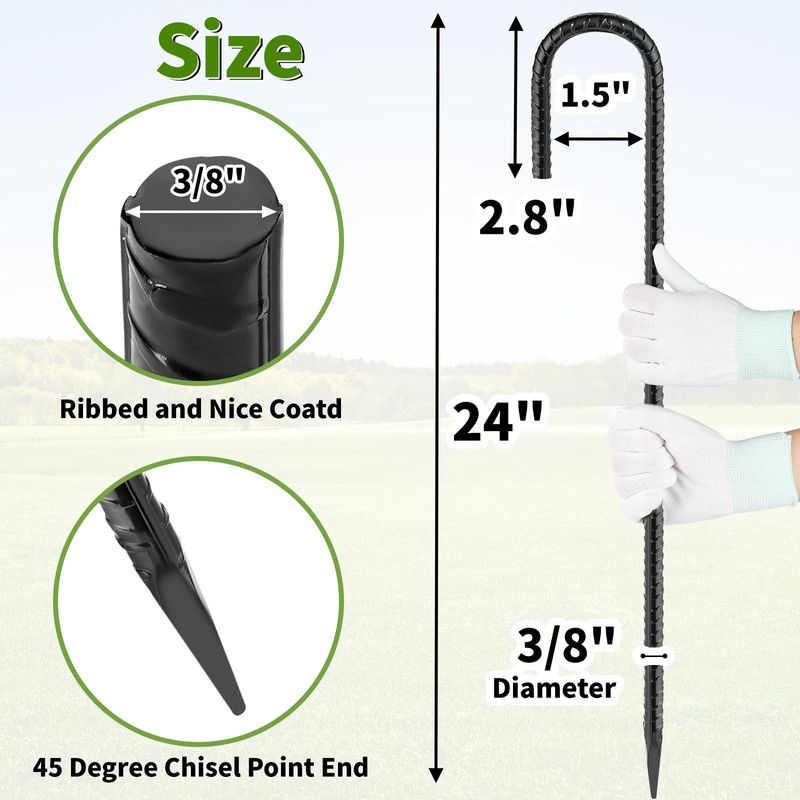 Besitu 24 inches J Hook Rebar Stakes (16-Pack), Extra Long