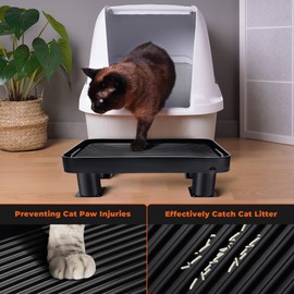 Zhaoyao Black Litter Box Ramp with 4 Detachable Adjustable Height Stand, Litter Box Step for Small & Elderly Cats, Filter Cat Litter & Washable & Elevated Cat Ramp (14"x10"x3.74")